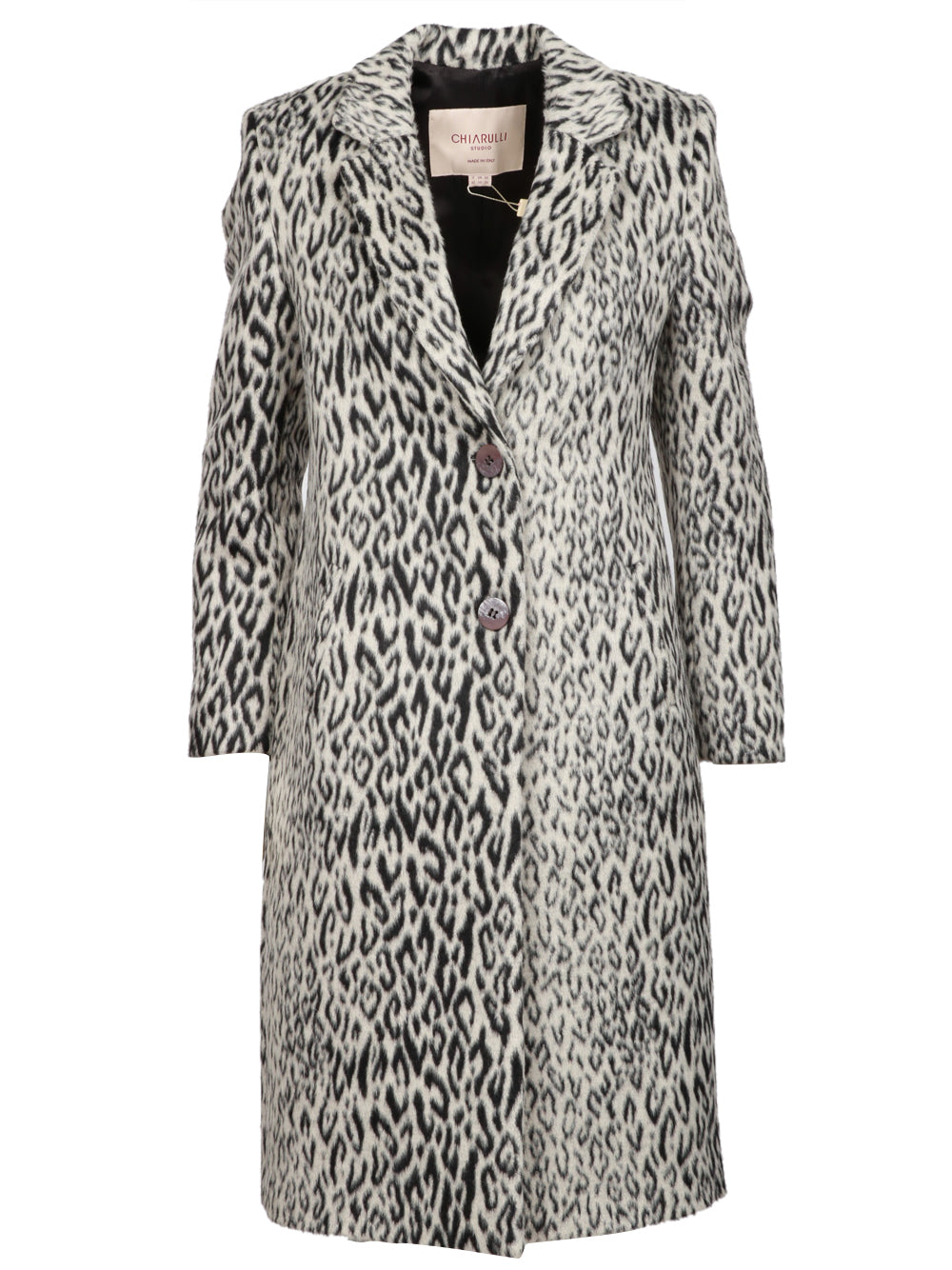 CHIARULLI Cappotto Cleopatra Monopetto Animalier Nero e Grigio Nero/grigio