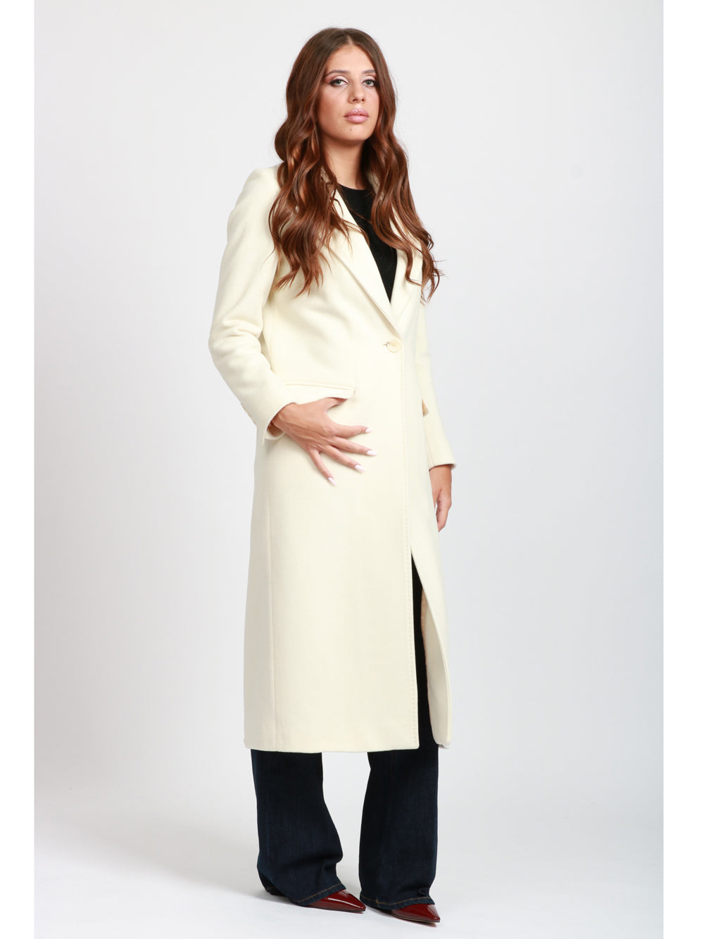 CHIARULLI Cappotto EOS Monopetto in Lana Vergine Avorio Avorio