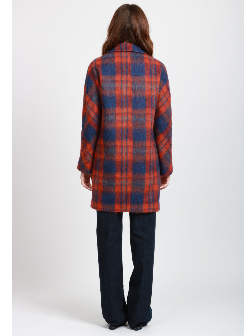 CHIARULLI Cappotto Maya Doppiopetto in Misto Alpaca Check Arancio e Blu Arancio/blu
