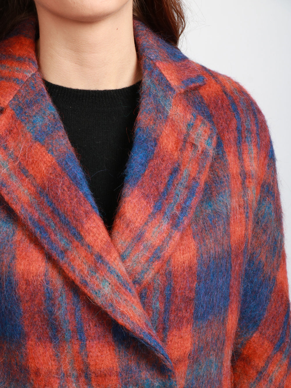CHIARULLI Cappotto Maya Doppiopetto in Misto Alpaca Check Arancio e Blu Arancio/blu