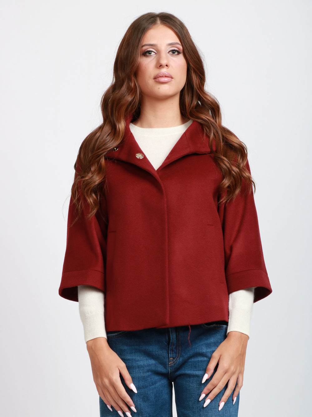 CHIARULLI Caban Tonia Monopetto in Lana Bordeaux con Collo Alto Bordeaux