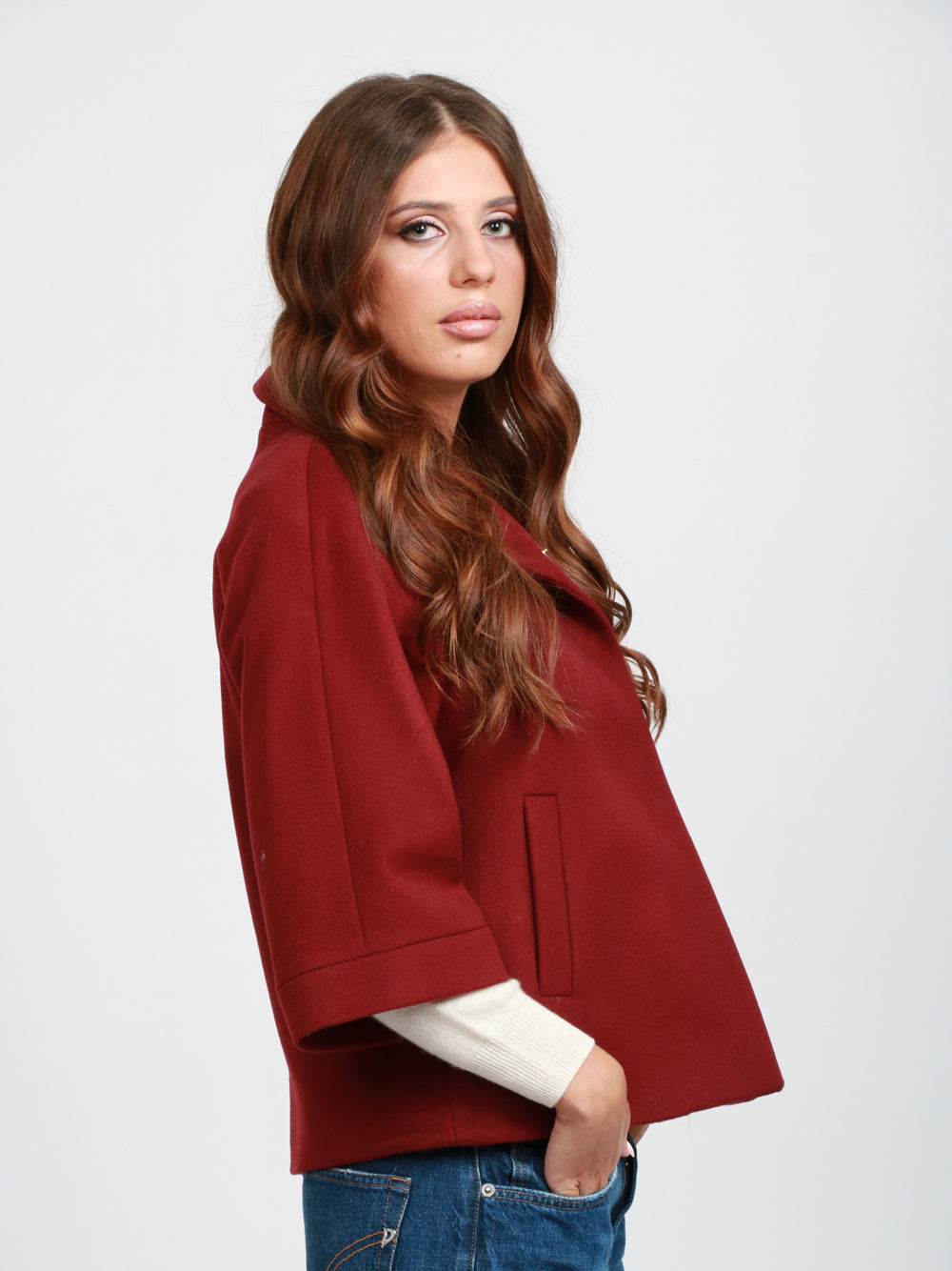 CHIARULLI Caban Tonia Monopetto in Lana Bordeaux con Collo Alto Bordeaux