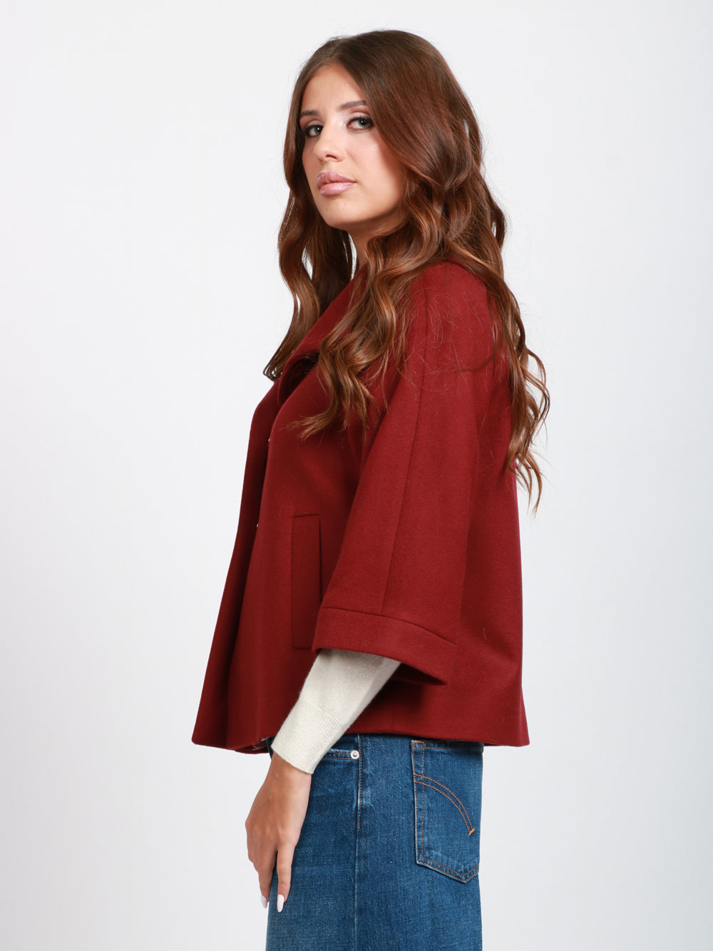CHIARULLI Caban Tonia Monopetto in Lana Bordeaux con Collo Alto Bordeaux
