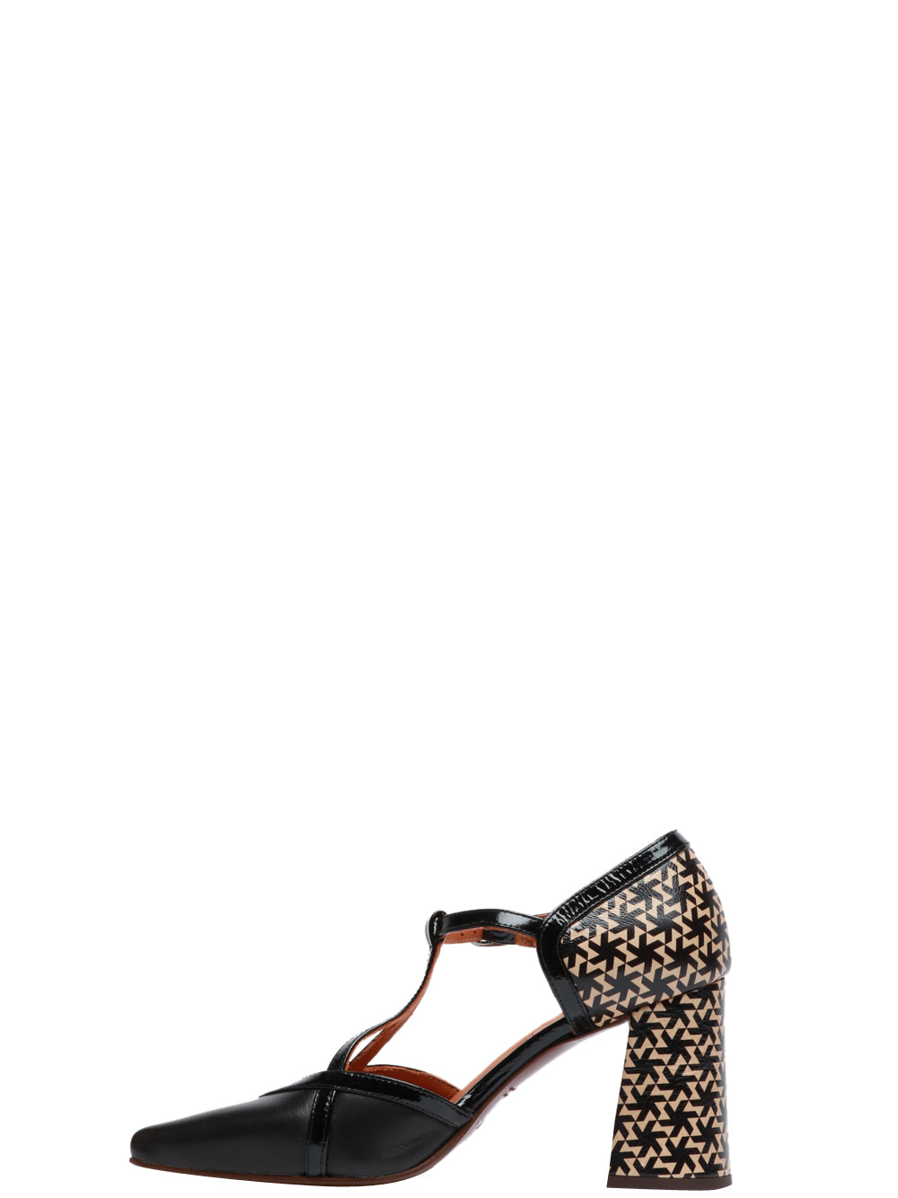 CHIE MIHARA Scarpe Décolleté Ludro T-Bar in Pelle Nere con Tacco a Fantasia Nero/crema