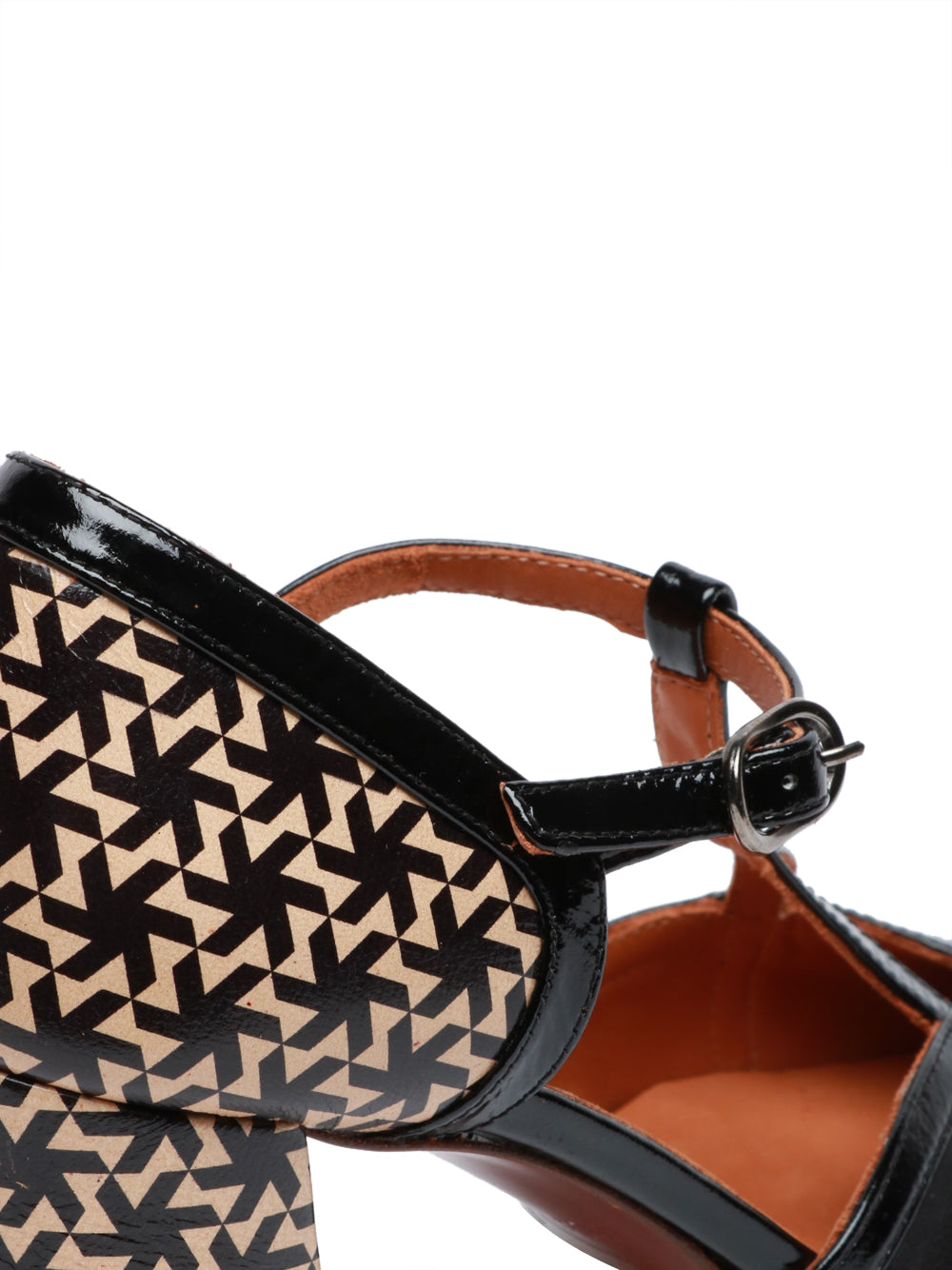 CHIE MIHARA Scarpe Décolleté Ludro T-Bar in Pelle Nere con Tacco a Fantasia Nero/crema