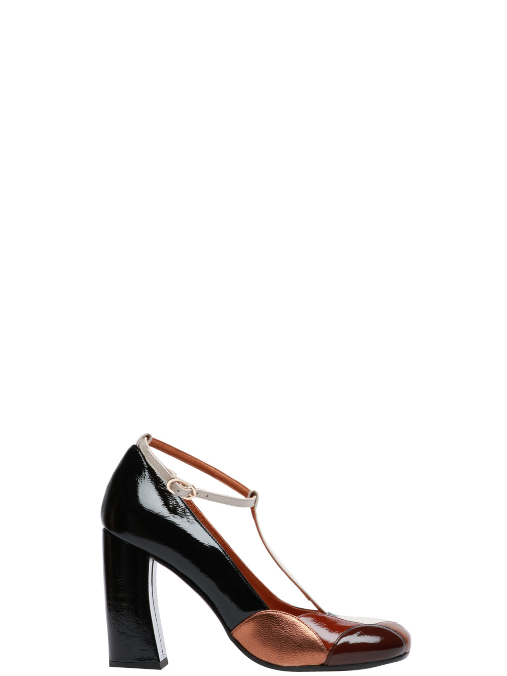 CHIE MIHARA Scarpe Décolleté Wotashi T-Bar in Pelle Nere e Bronzo Nero/avorio/marrone