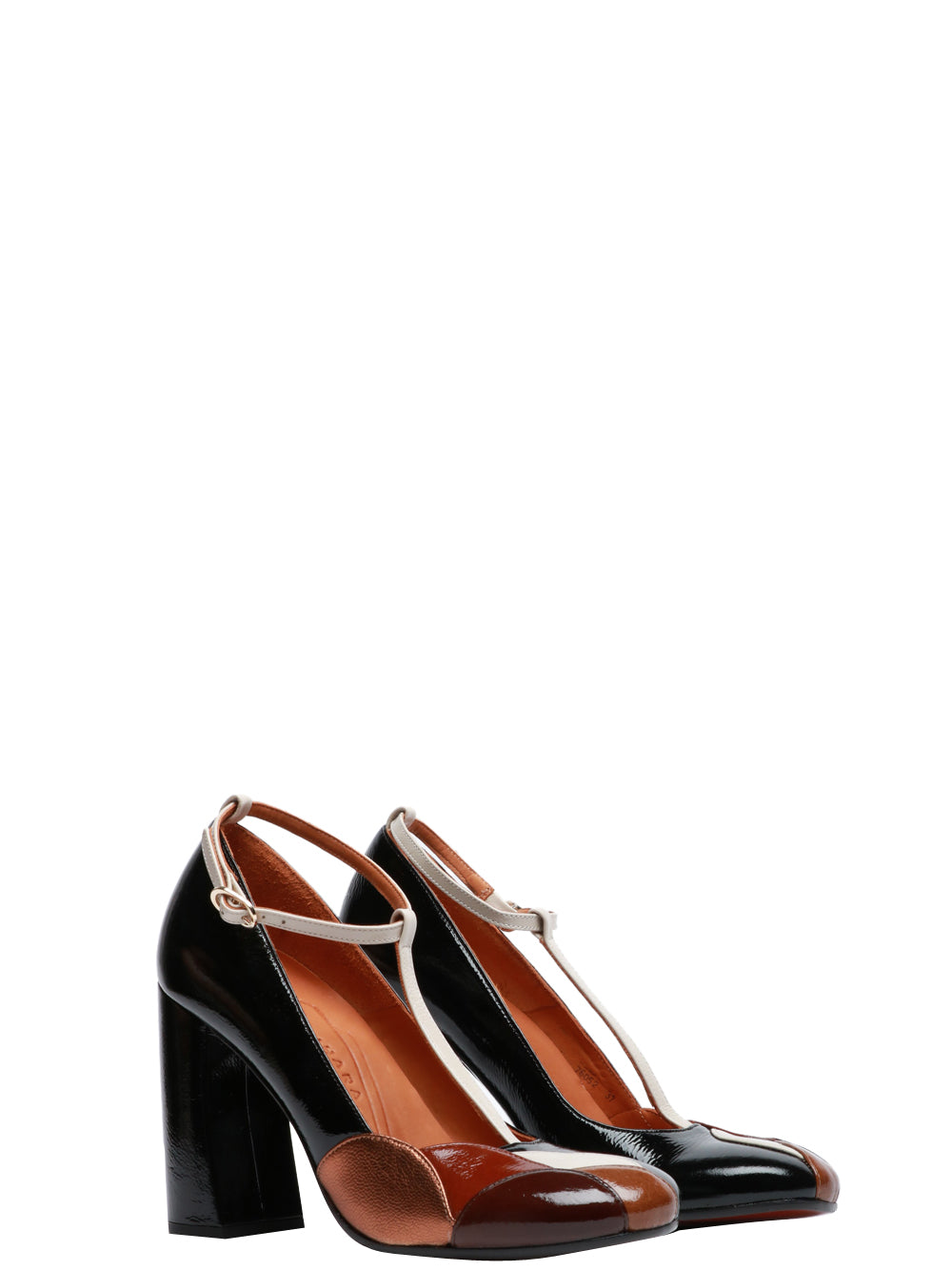 CHIE MIHARA Scarpe Décolleté Wotashi T-Bar in Pelle Nere e Bronzo Nero/avorio/marrone