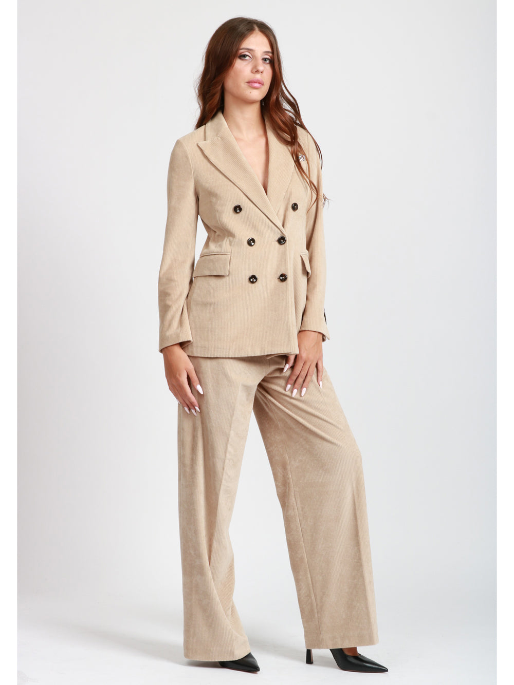 CIRCOLO 1901 Giacca in Velluto Beige a Coste Doppiopetto Beige