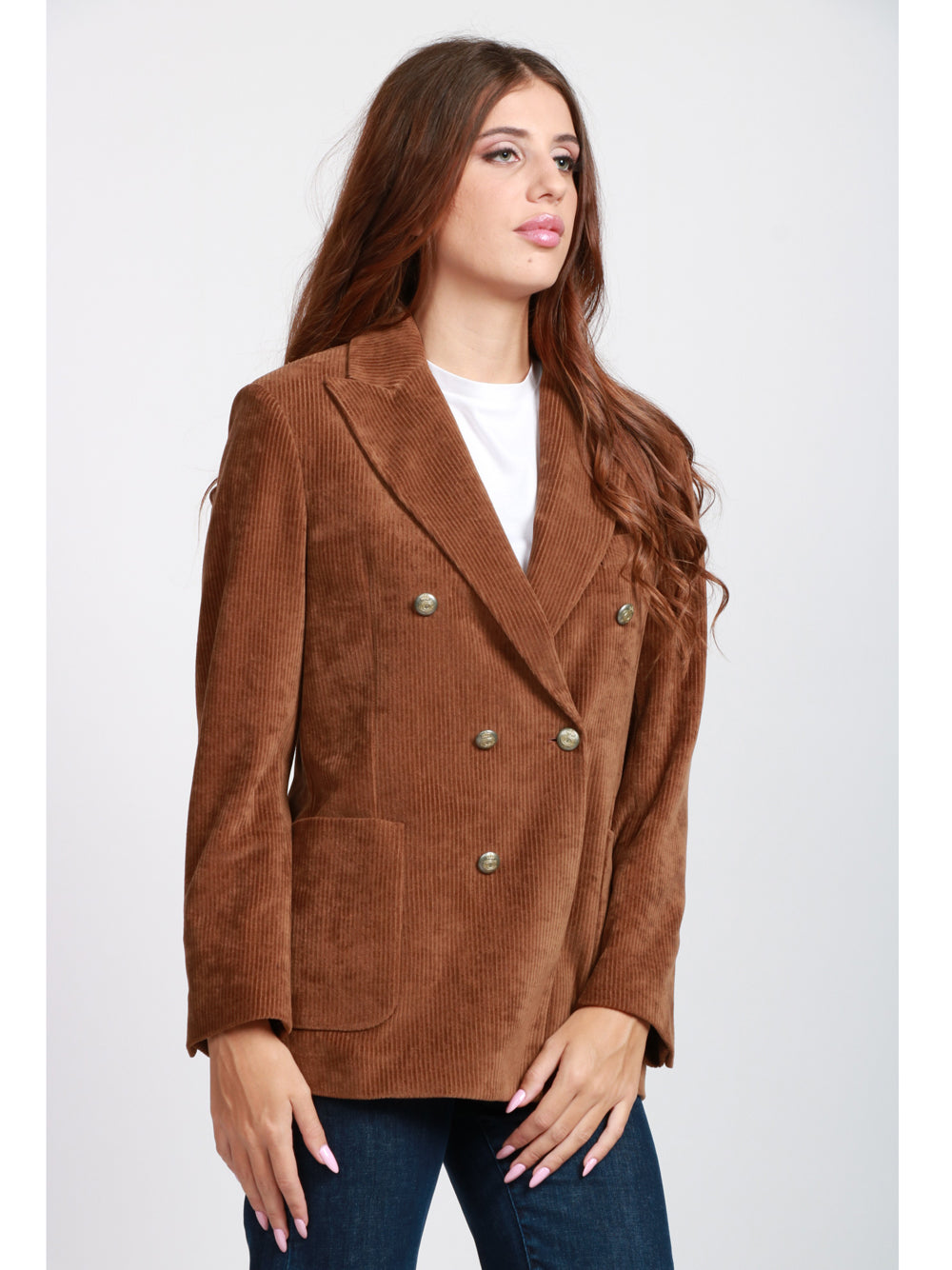 CIRCOLO 1901 Giacca Doppiopetto in Velluto a Costine Marrone Bruciato