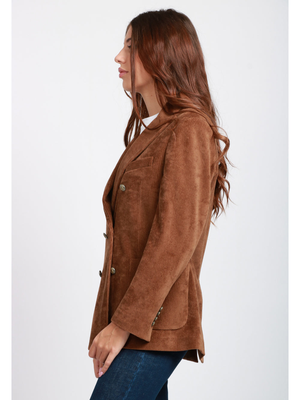 CIRCOLO 1901 Giacca Doppiopetto in Velluto a Costine Marrone Bruciato