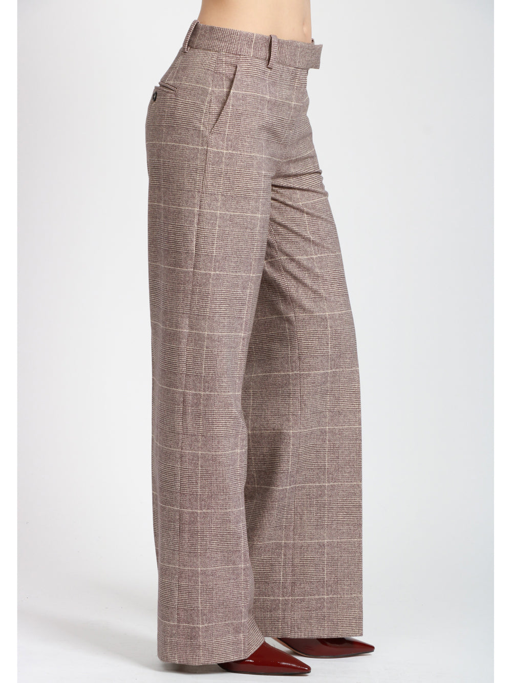 CIRCOLO 1901 Pantaloni in Felpa Beige e Vinaccio con Stampa Principe di Galles Beige/vinaccio