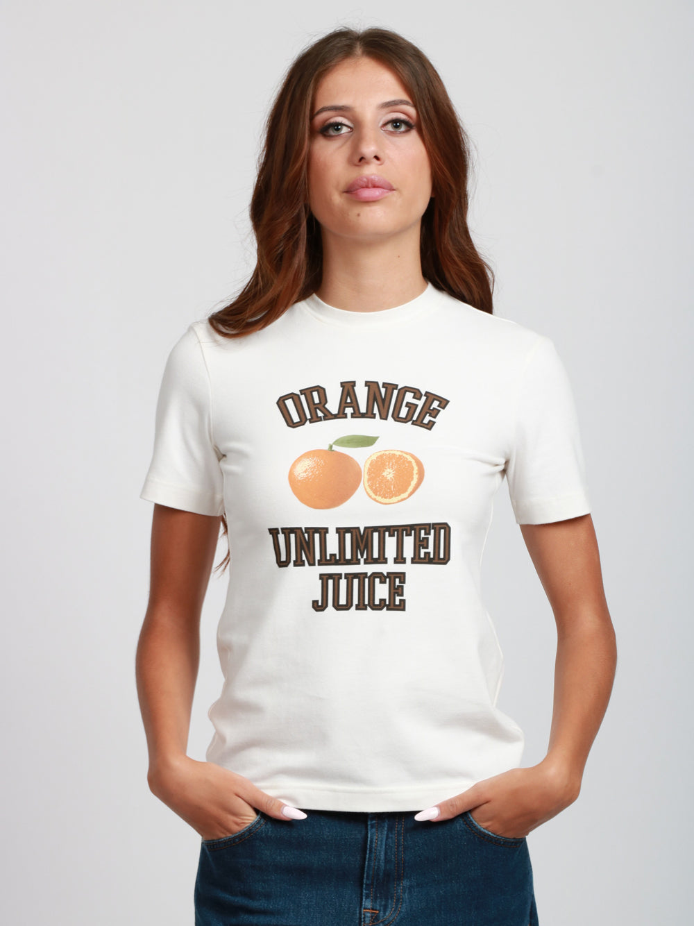 CIRCOLO 1901 T-shirt in Cotone Bianca con Stampa Arance Bianco/marrone