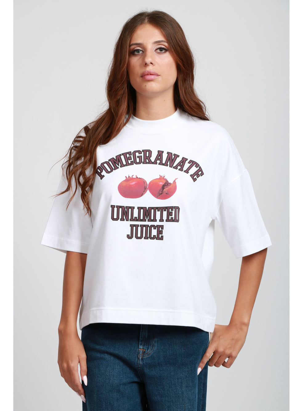 CIRCOLO 1901 T-shirt in Cotone Bianca Over con Stampa con Melograni Bianco/viola