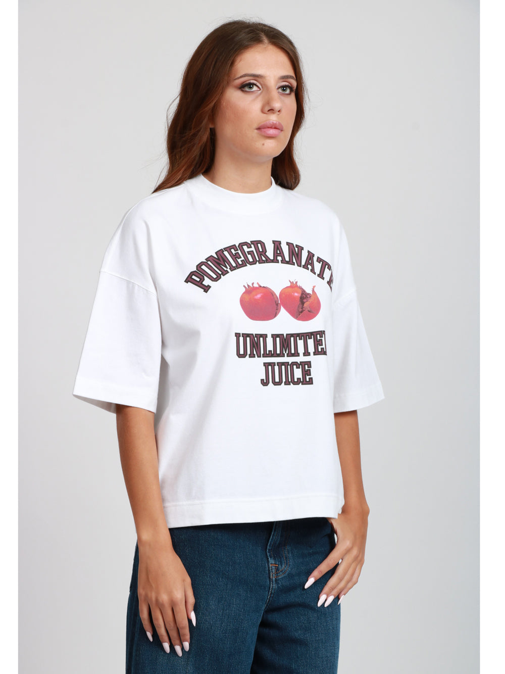 CIRCOLO 1901 T-shirt in Cotone Bianca Over con Stampa con Melograni Bianco/viola