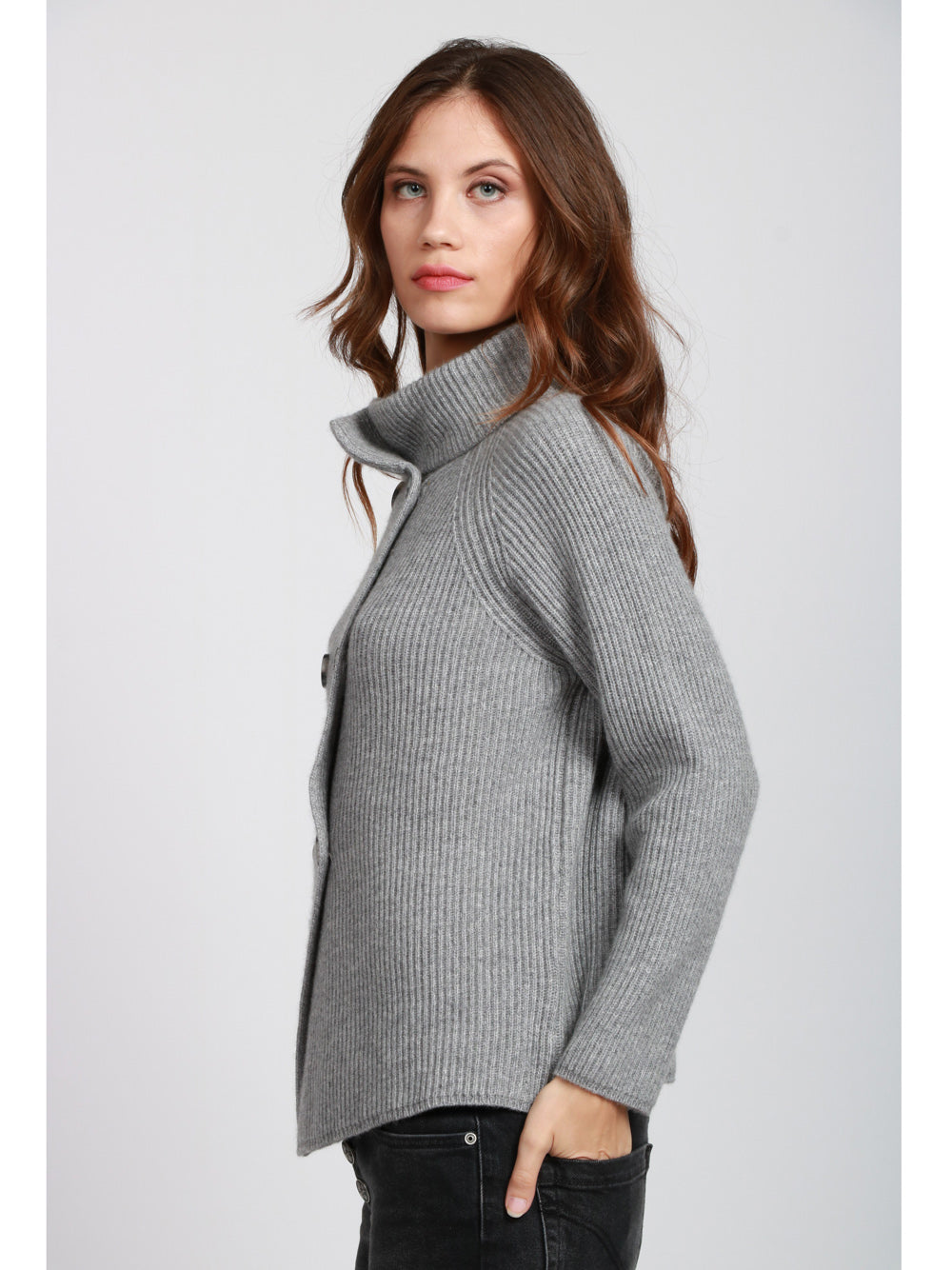 DEBBIE KATZ Giacca Doppiopetto a Costine in Misto Cashmere Grigia Grigio