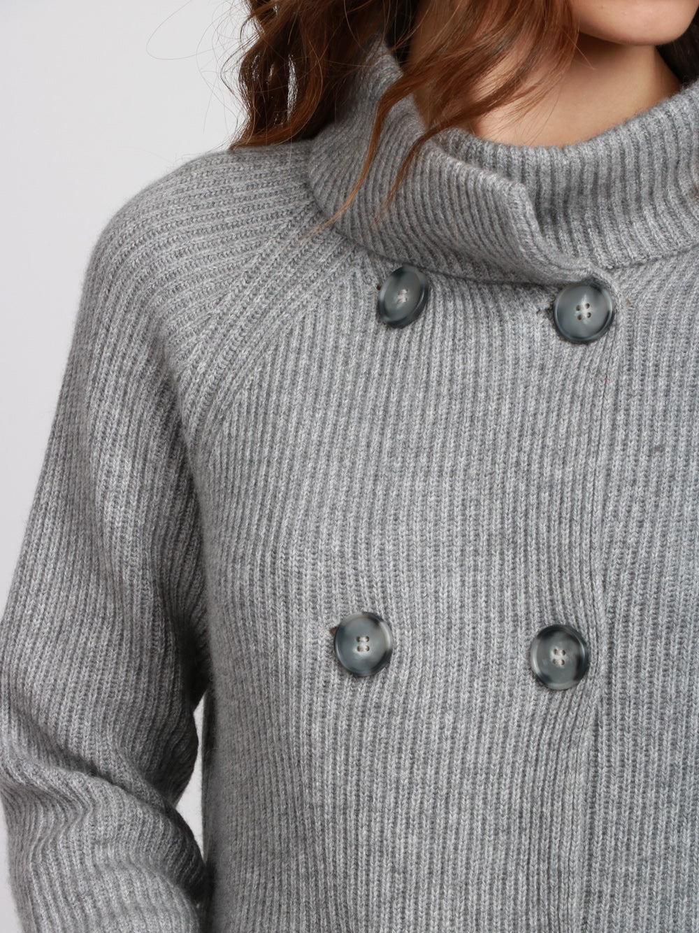 DEBBIE KATZ Giacca Doppiopetto a Costine in Misto Cashmere Grigia Grigio