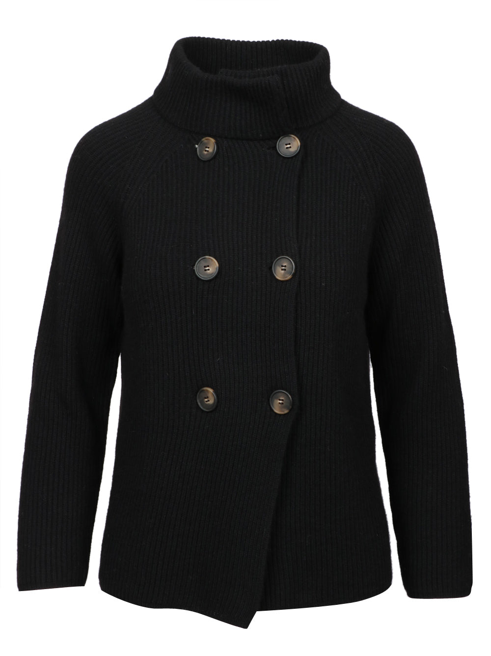 DEBBIE KATZ Giacca Doppiopetto a Costine in Misto Cashmere Nera Nero