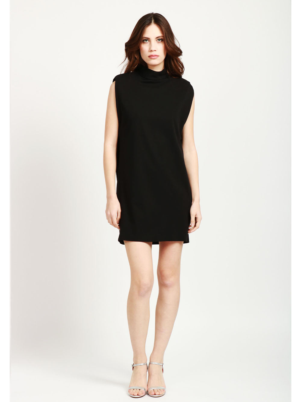DONDUP Vestito Corto Tubino Nero con Collo Alto e Spalline Nero