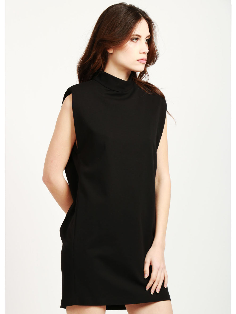 DONDUP Vestito Corto Tubino Nero con Collo Alto e Spalline Nero