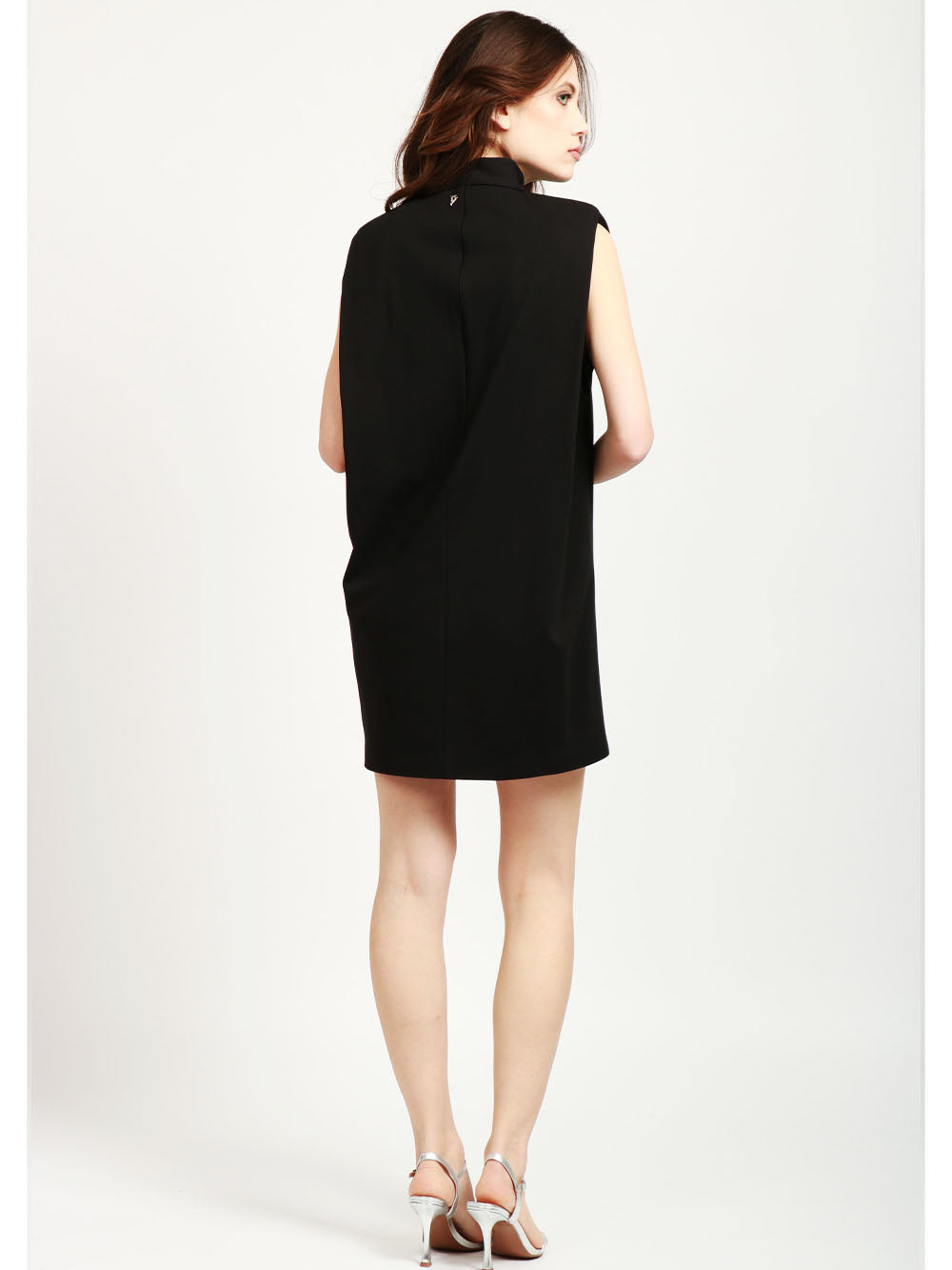 DONDUP Vestito Corto Tubino Nero con Collo Alto e Spalline Nero