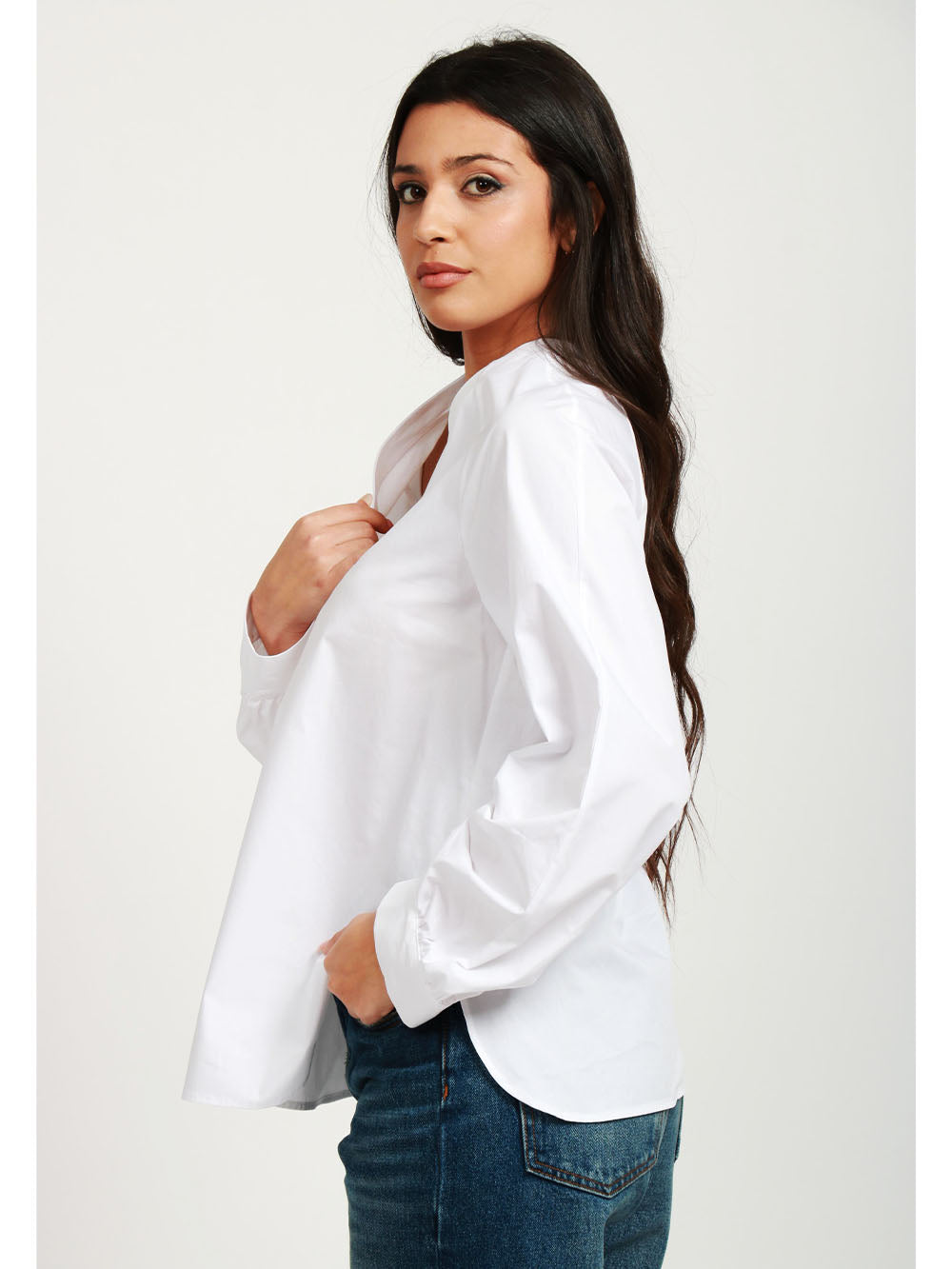 DONDUP Camicia in Popeline di Cotone Bianca con Maniche a Sbuffo Bianco