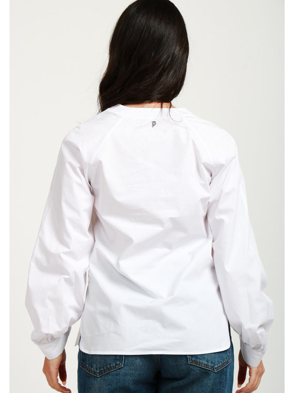 DONDUP Camicia in Popeline di Cotone Bianca con Maniche a Sbuffo Bianco