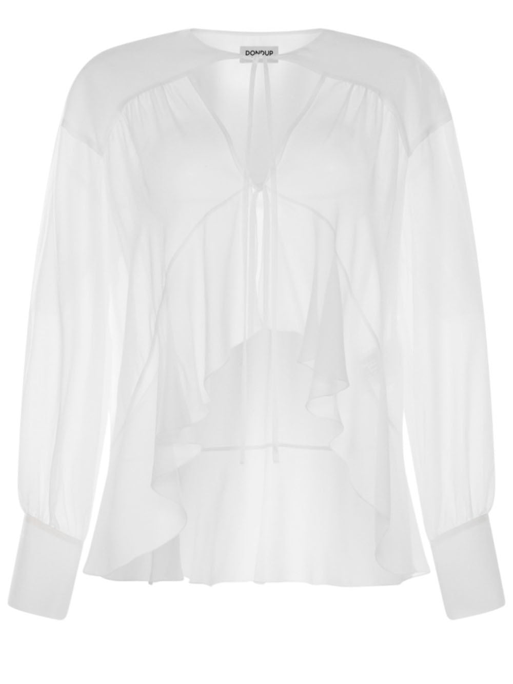 DONDUP Blusa in Voile Bianca con Volant Bianco