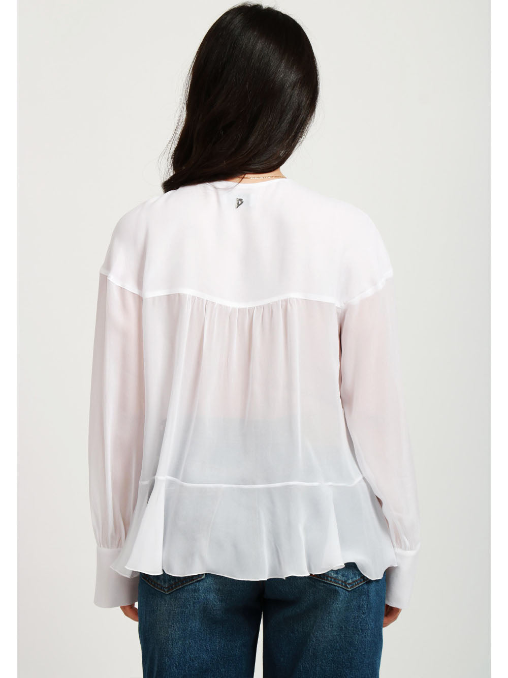 DONDUP Blusa in Voile Bianca con Volant Bianco