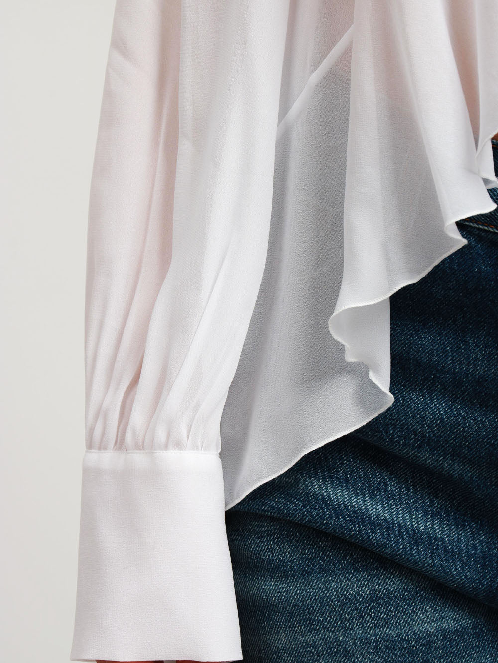 DONDUP Blusa in Voile Bianca con Volant Bianco