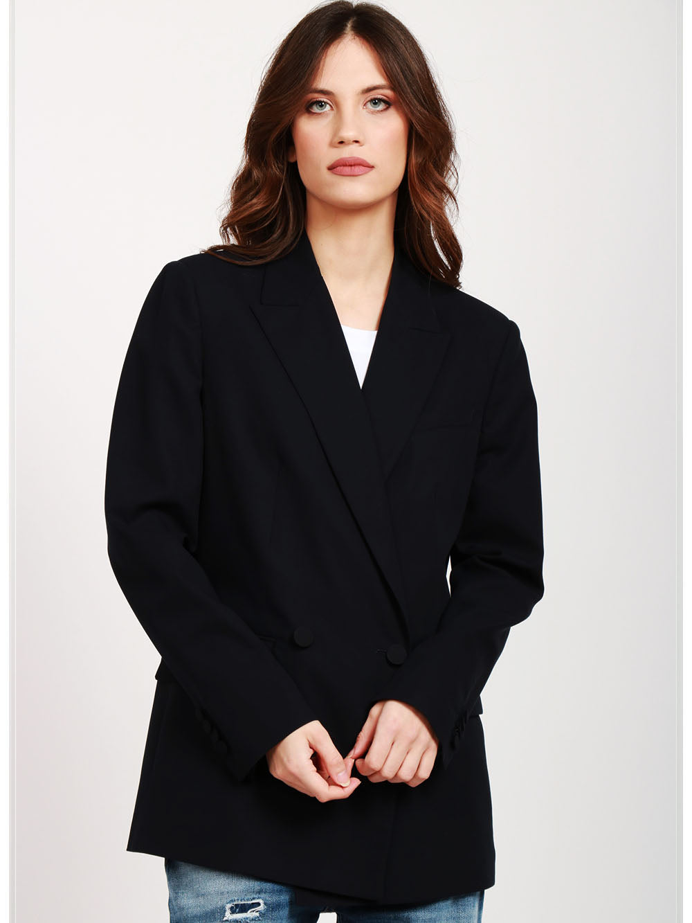 DONDUP Giacca Doppiopetto in Gabardina di Cotone Blu Blu notte