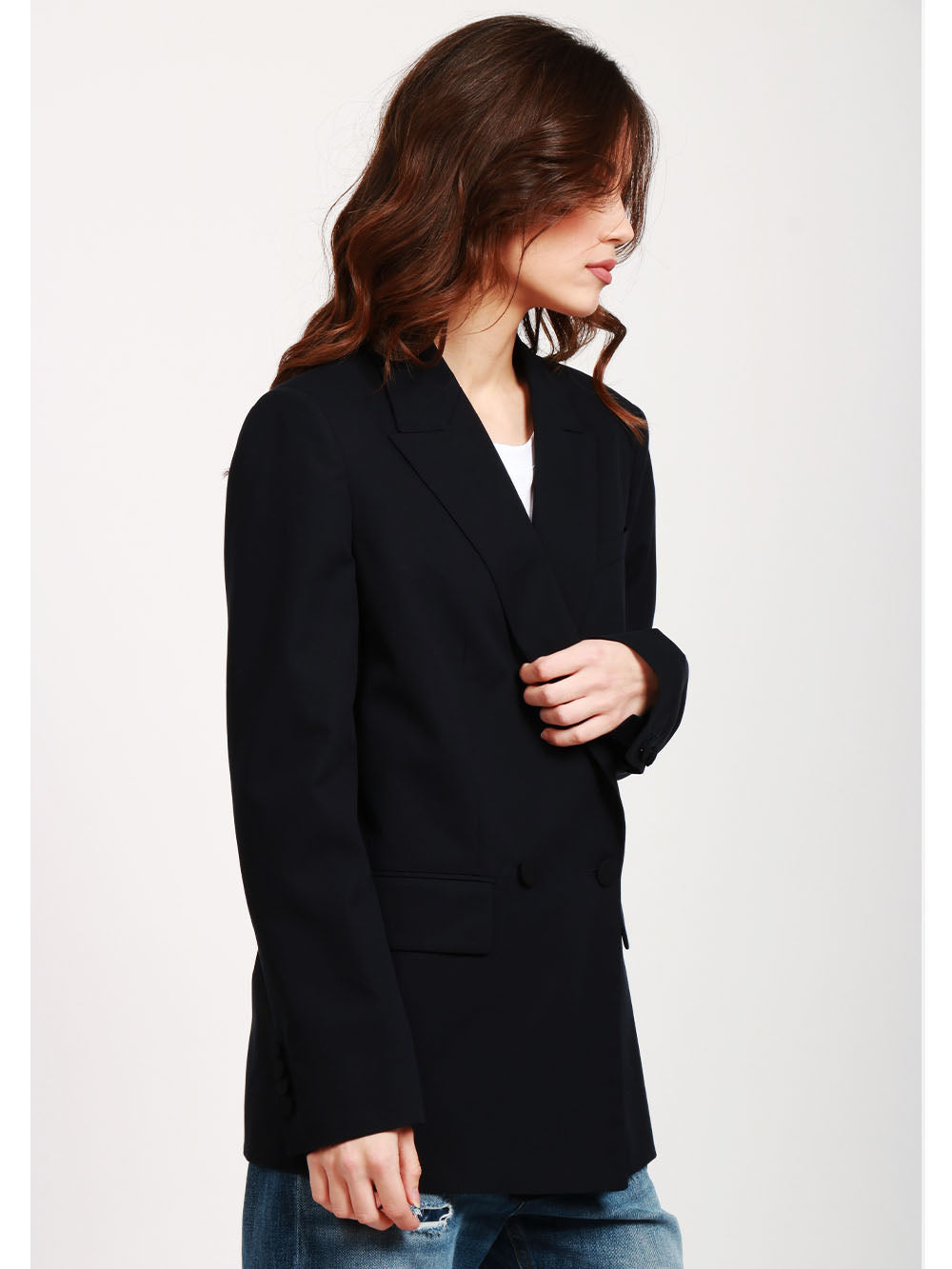 DONDUP Giacca Doppiopetto in Gabardina di Cotone Blu Blu notte