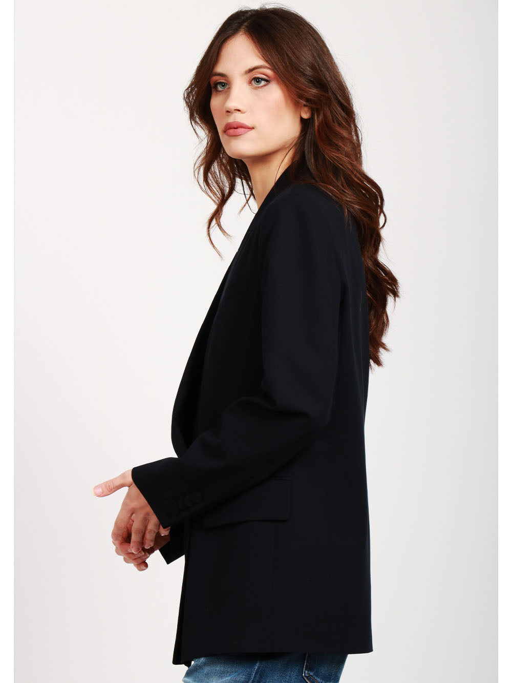 DONDUP Giacca Doppiopetto in Gabardina di Cotone Blu Blu notte