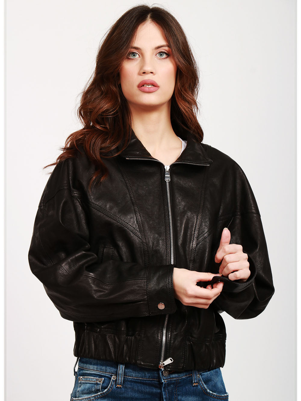 DONDUP Giubbino Bomber in Pelle Nero Nero