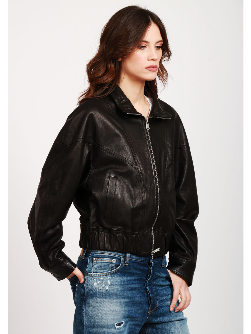 DONDUP Giubbino Bomber in Pelle Nero Nero