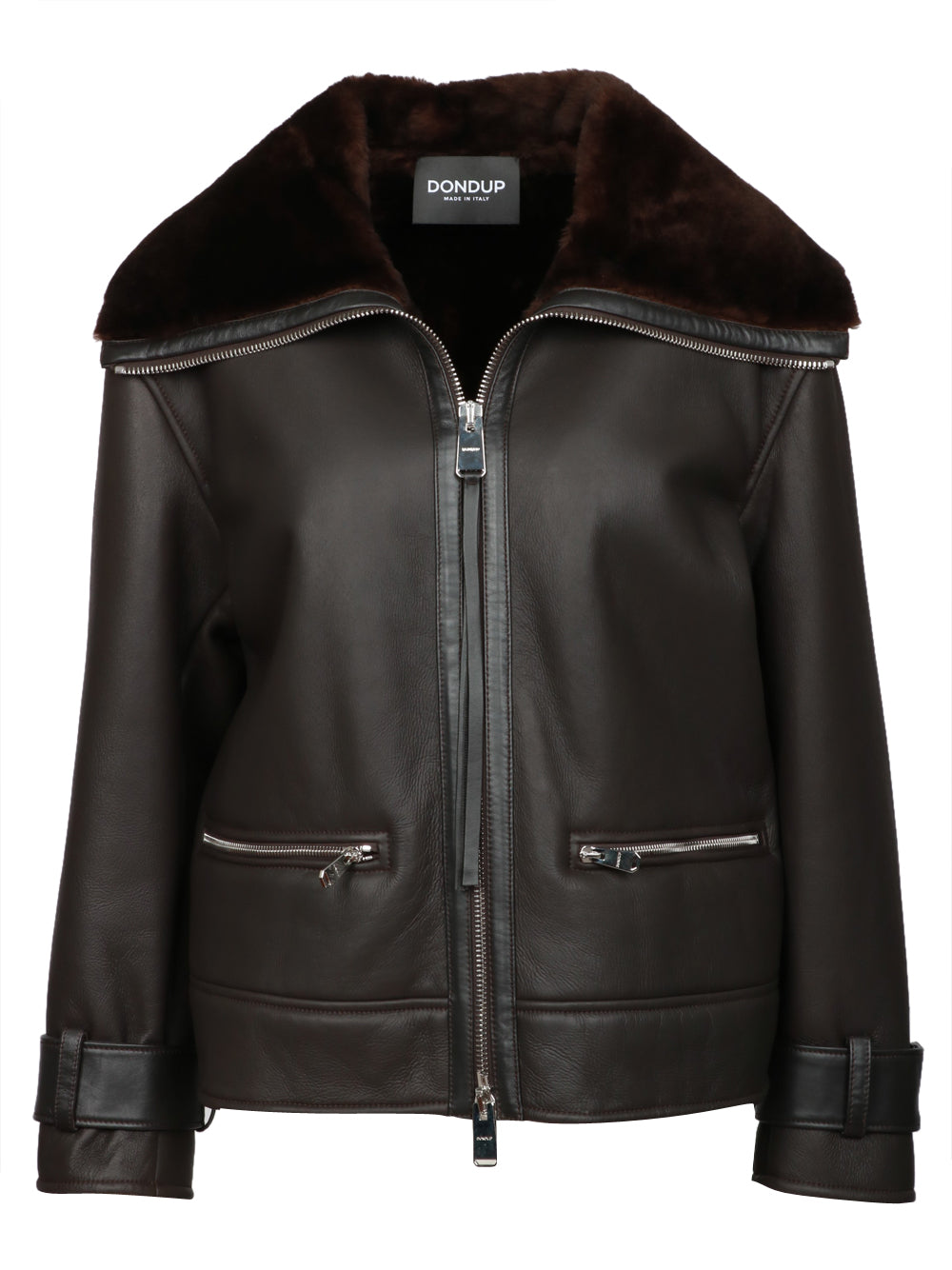 DONDUP Giubbino Montone in Pelle Nero Marrone