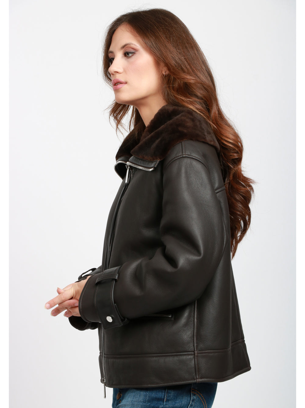 DONDUP Giubbino Montone in Pelle Nero Marrone