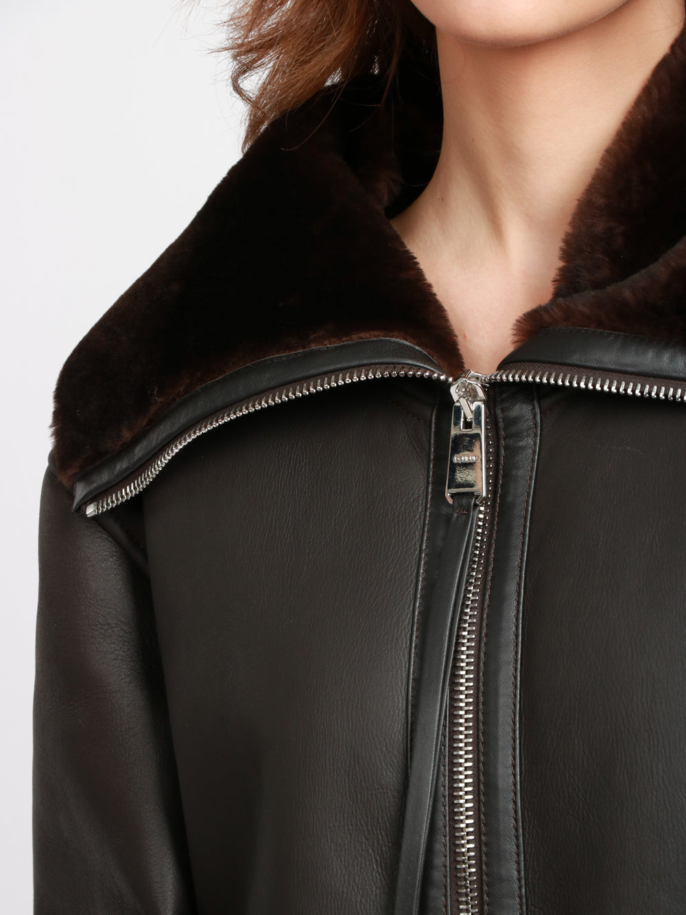 DONDUP Giubbino Montone in Pelle Nero Marrone