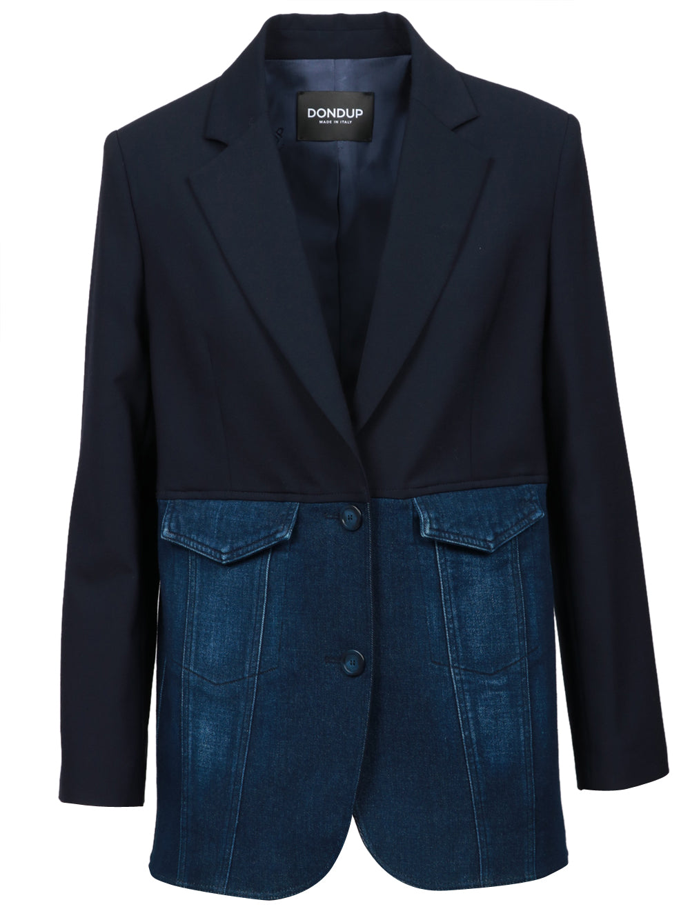 DONDUP Giacca Monopetto in Denim e Tela di Lana Blu Blu Denim