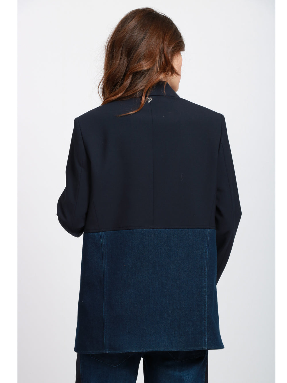 DONDUP Giacca Monopetto in Denim e Tela di Lana Blu Blu Denim