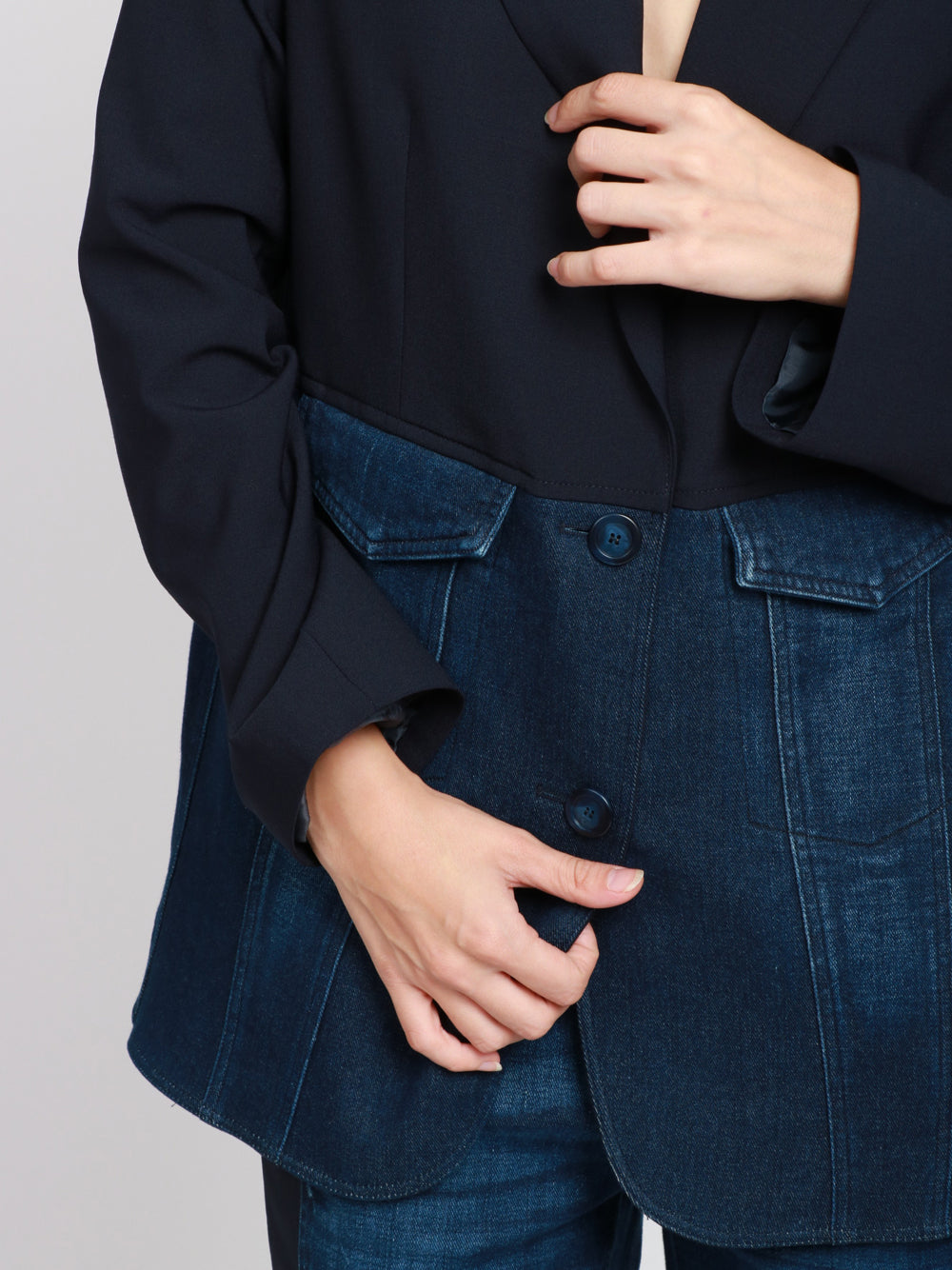 DONDUP Giacca Monopetto in Denim e Tela di Lana Blu Blu Denim