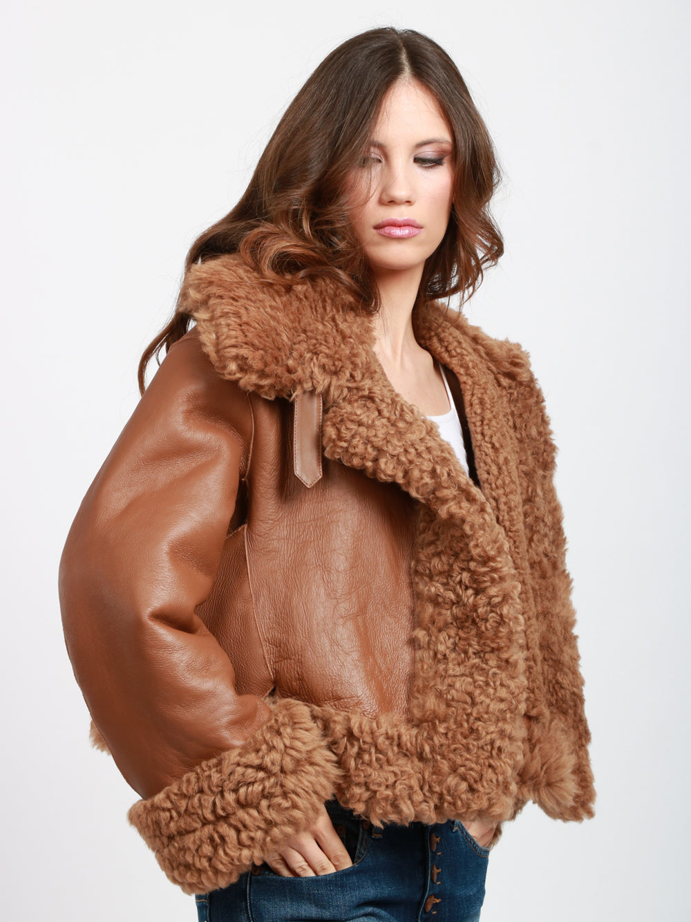 DONDUP Giubbino Montone in Pelle Camel Doubleface Cammello