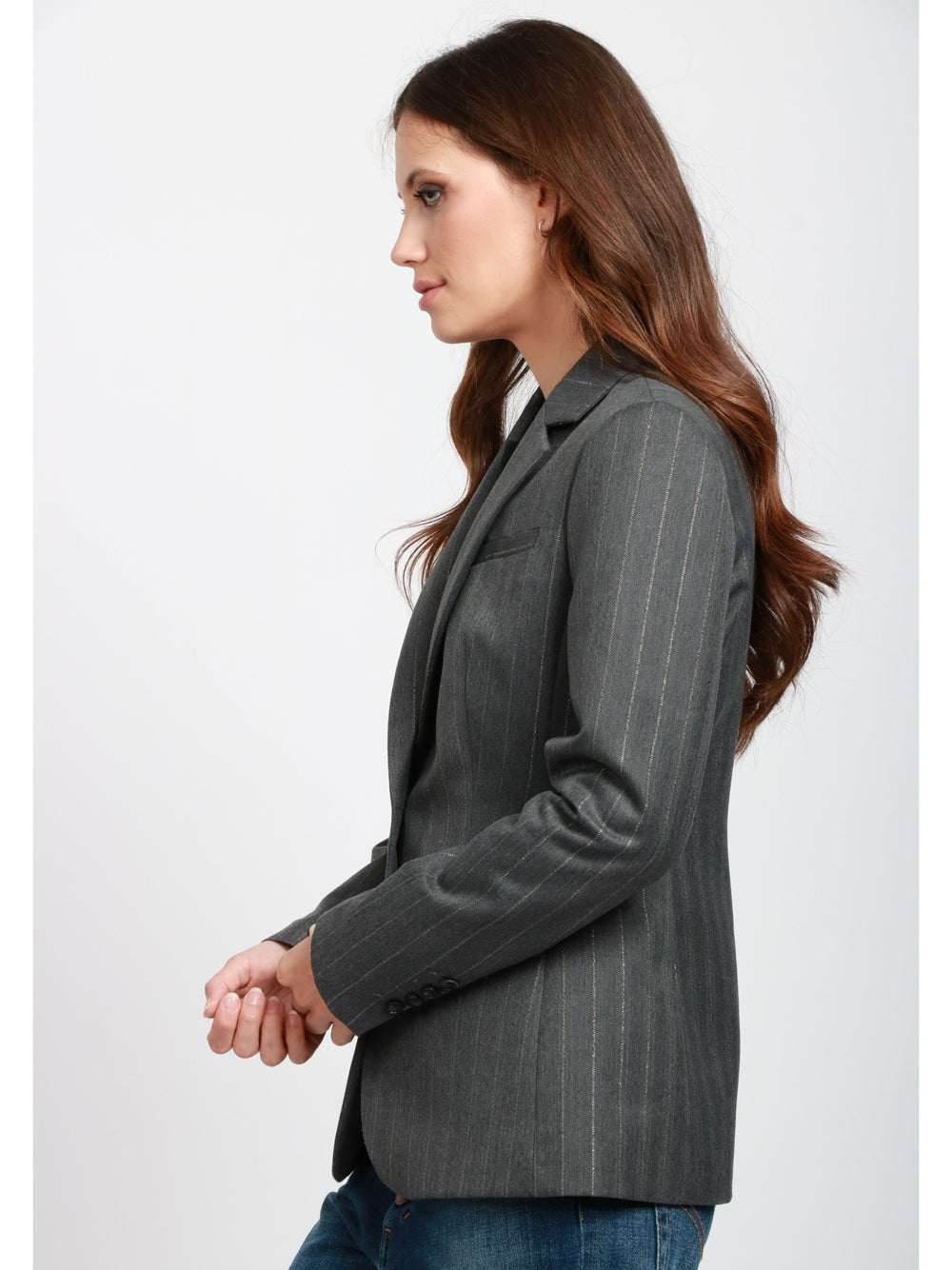 DONDUP Giacca Monopetto Grigia Gessata con Lurex Grigio