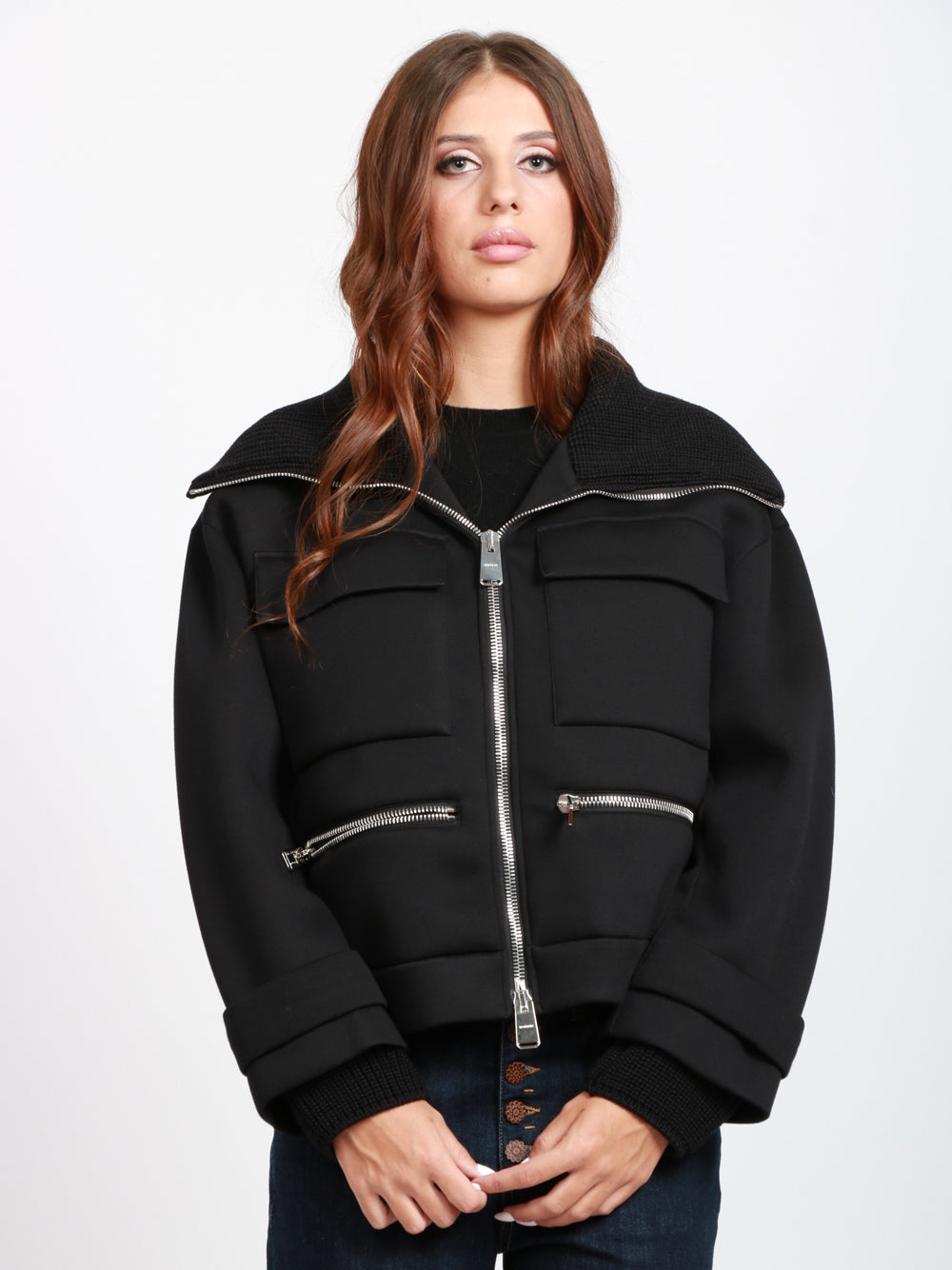 DONDUP Giubbino in Neoprene Nero Over Nero