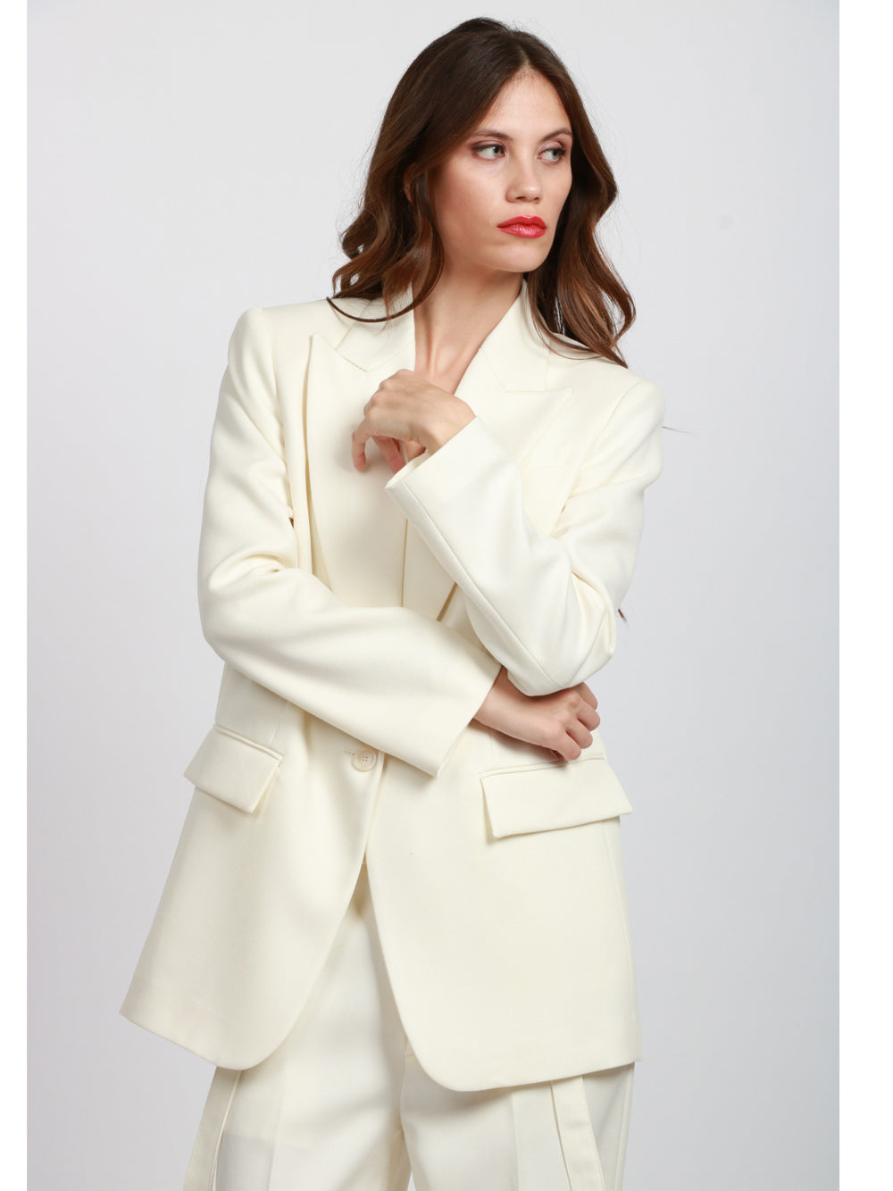 DONDUP Giacca Monopetto in Canvas di Lana Vergine Panna Panna