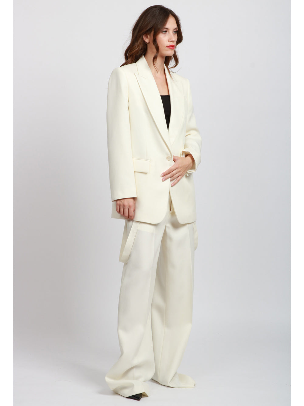 DONDUP Giacca Monopetto in Canvas di Lana Vergine Panna Panna