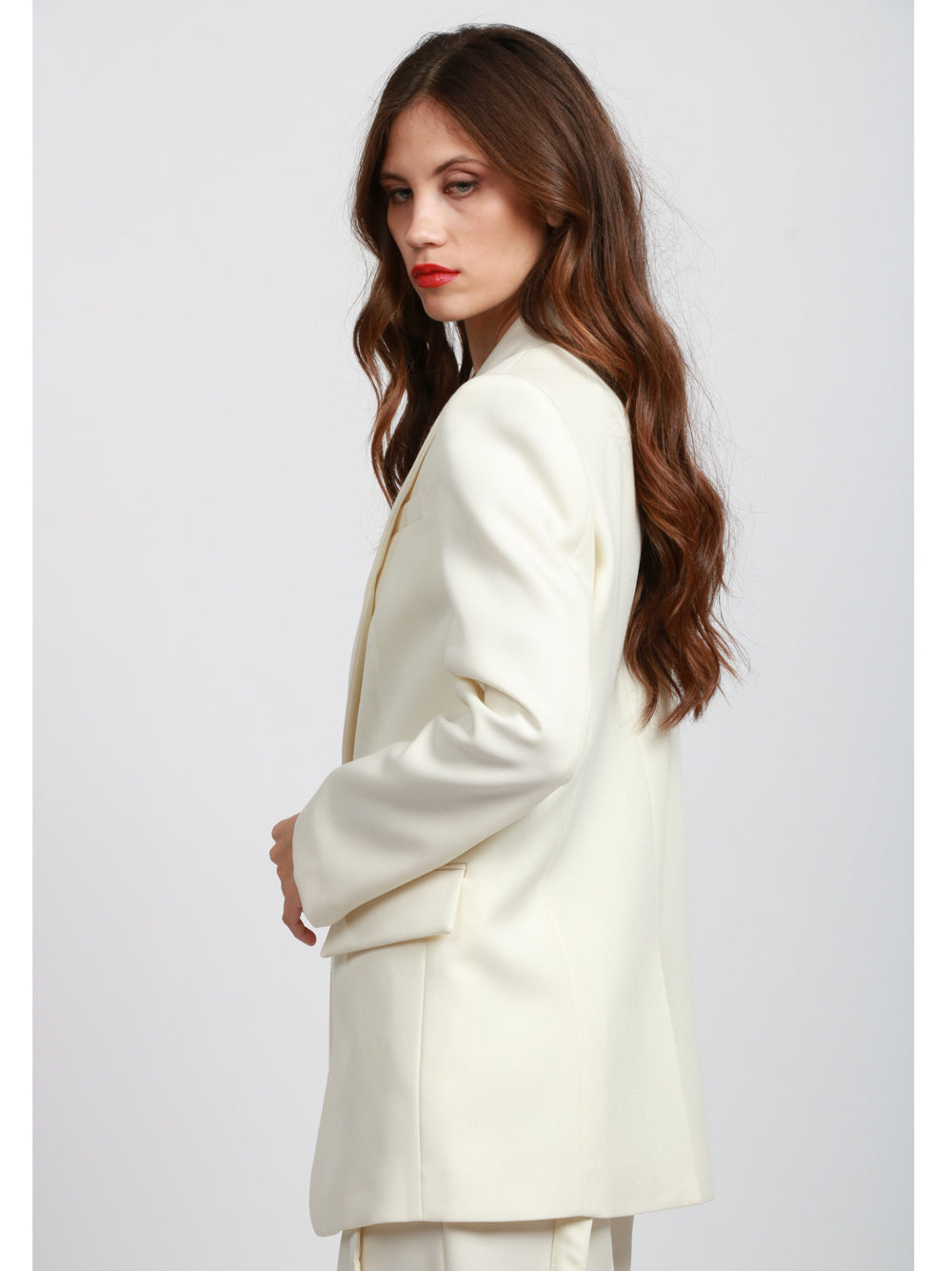 DONDUP Giacca Monopetto in Canvas di Lana Vergine Panna Panna