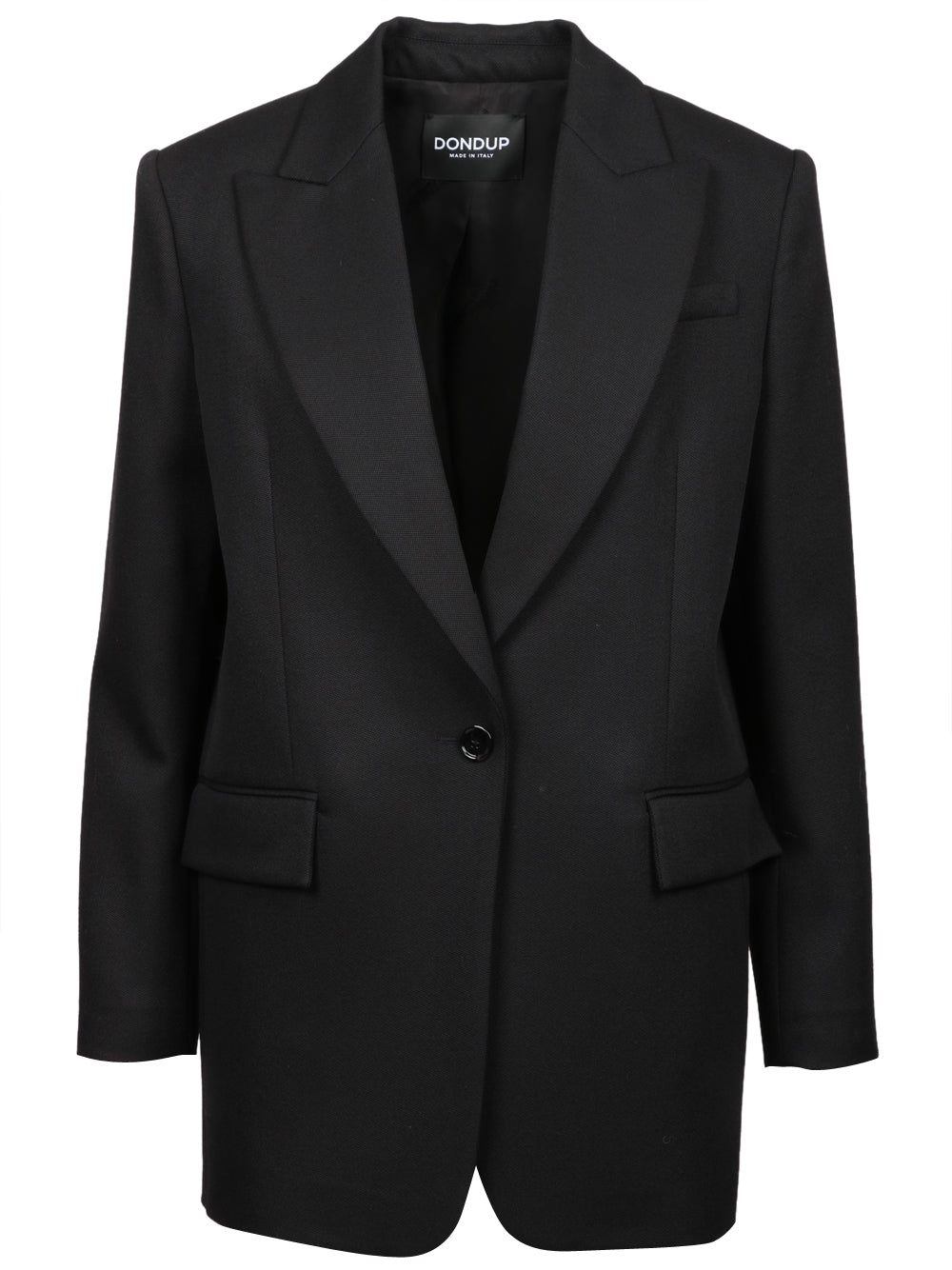 DONDUP Giacca Monopetto in Canvas di Lana Vergine Nera Nero