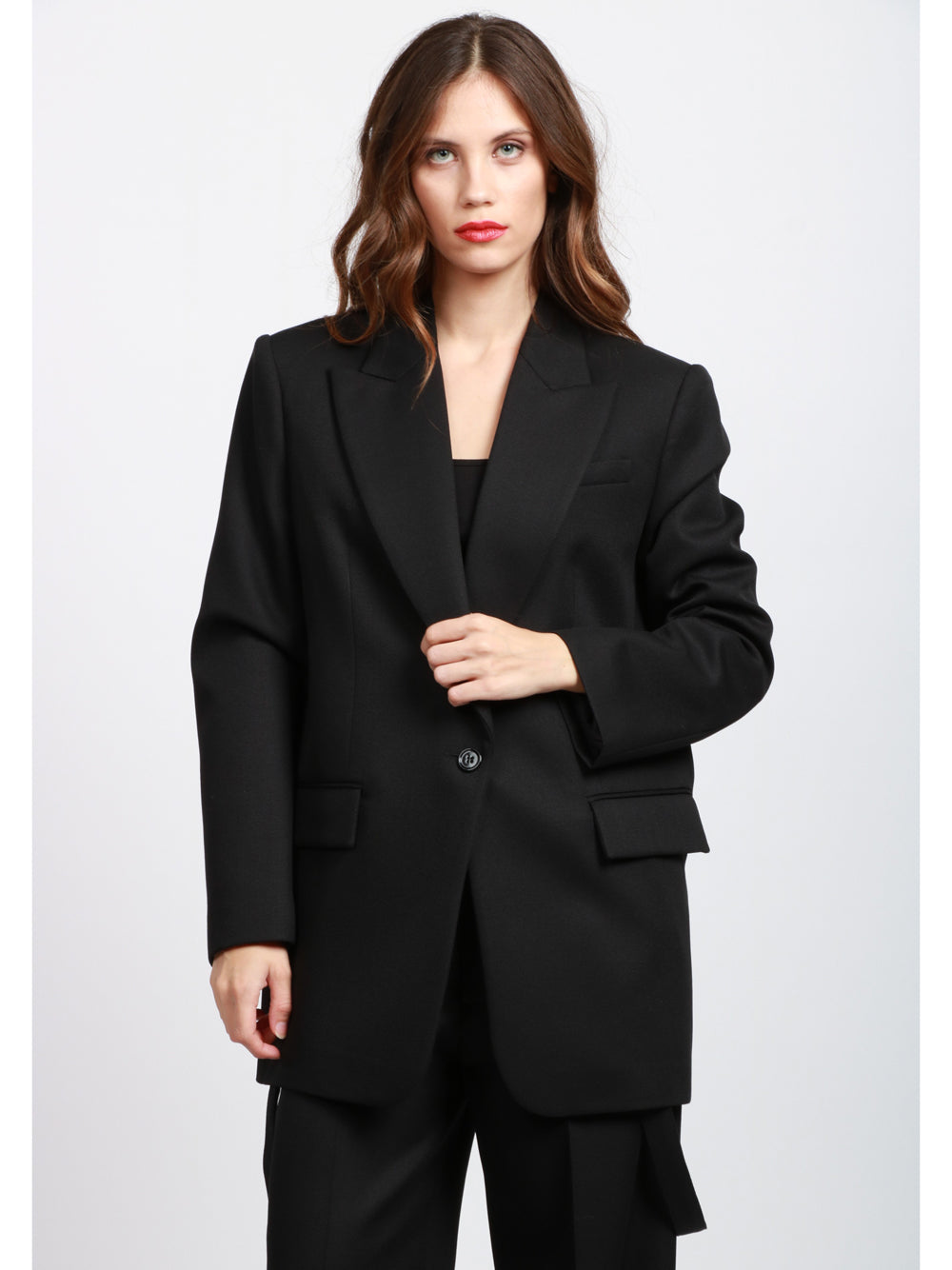 DONDUP Giacca Monopetto in Canvas di Lana Vergine Nera Nero