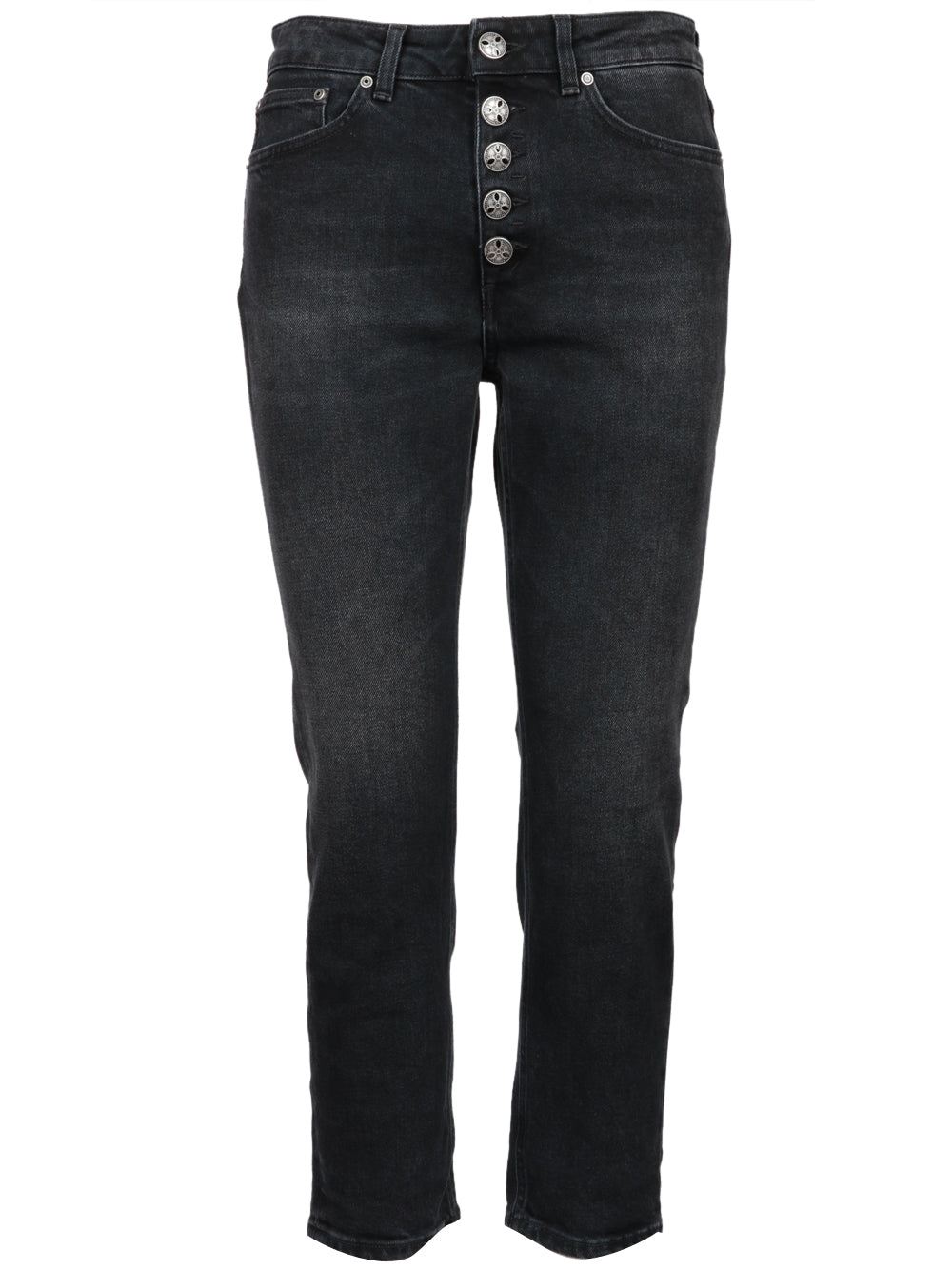 DONDUP Jeans Koons in Denim di Cotone Neri con Bottoni Gioiello Denim Nero