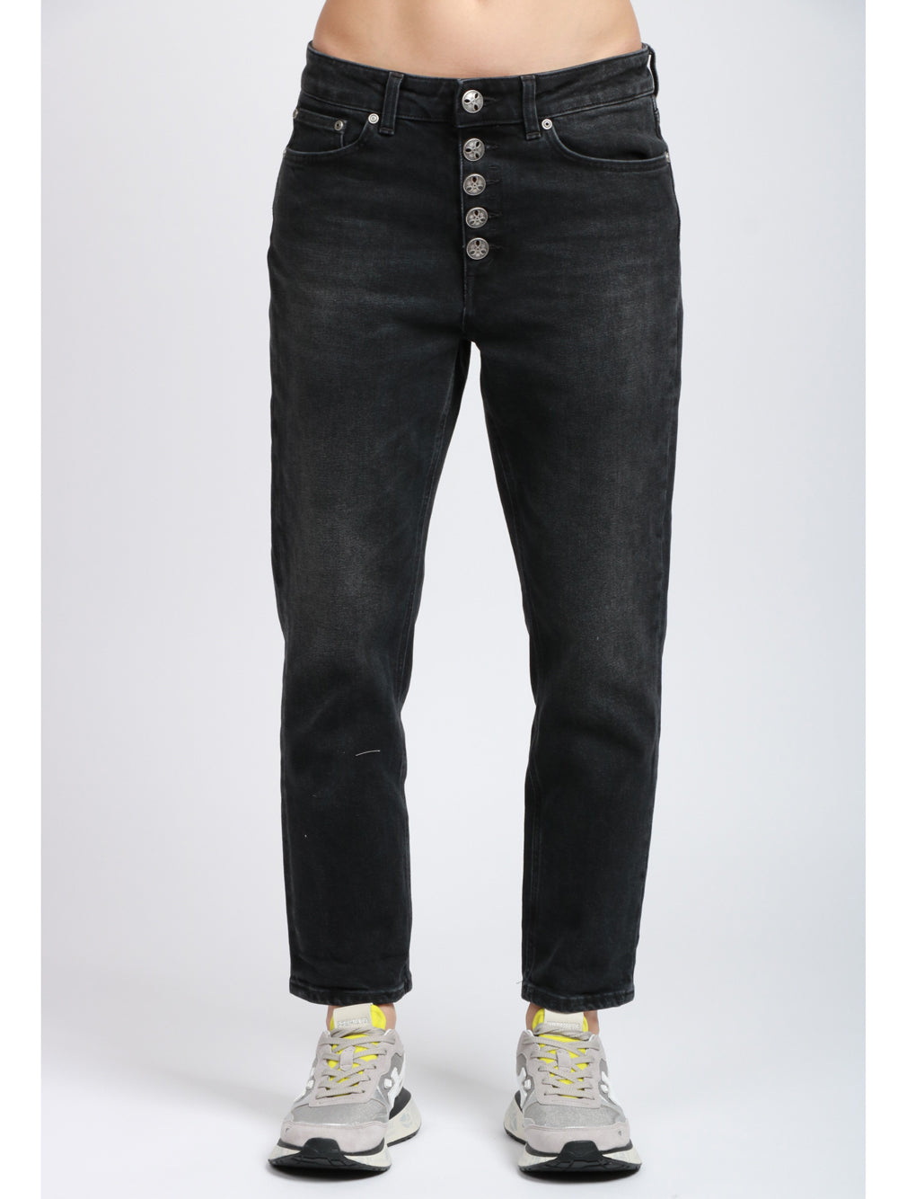 DONDUP Jeans Koons in Denim di Cotone Neri con Bottoni Gioiello Denim Nero